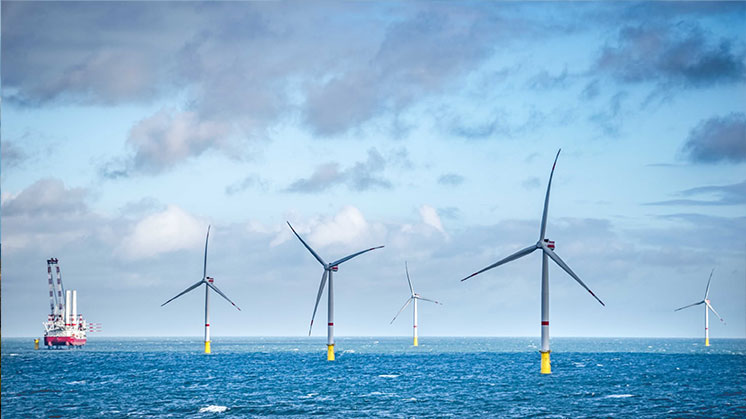 Offshore wind turbines in the sea