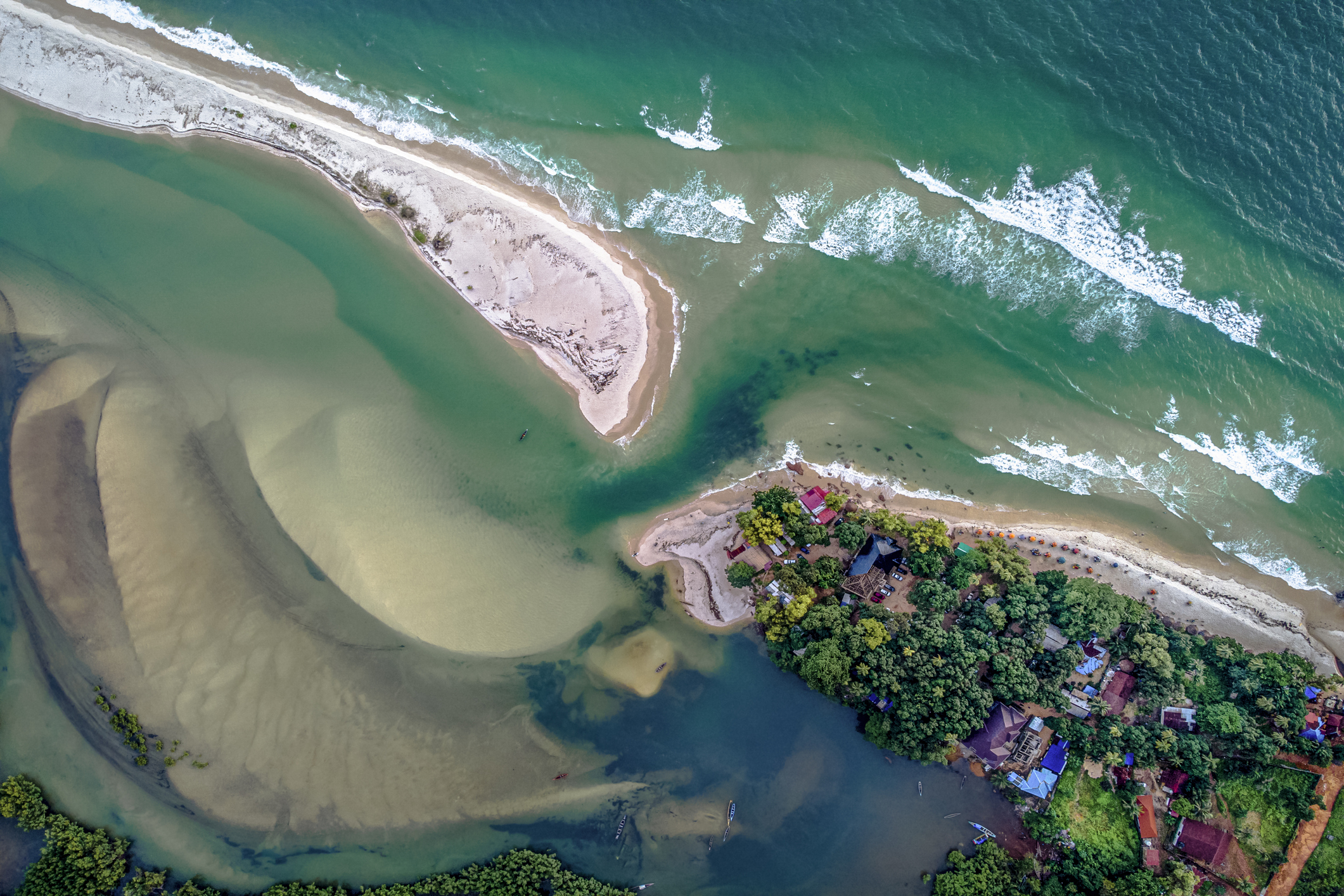 Drone view of beach in Sierra Leone