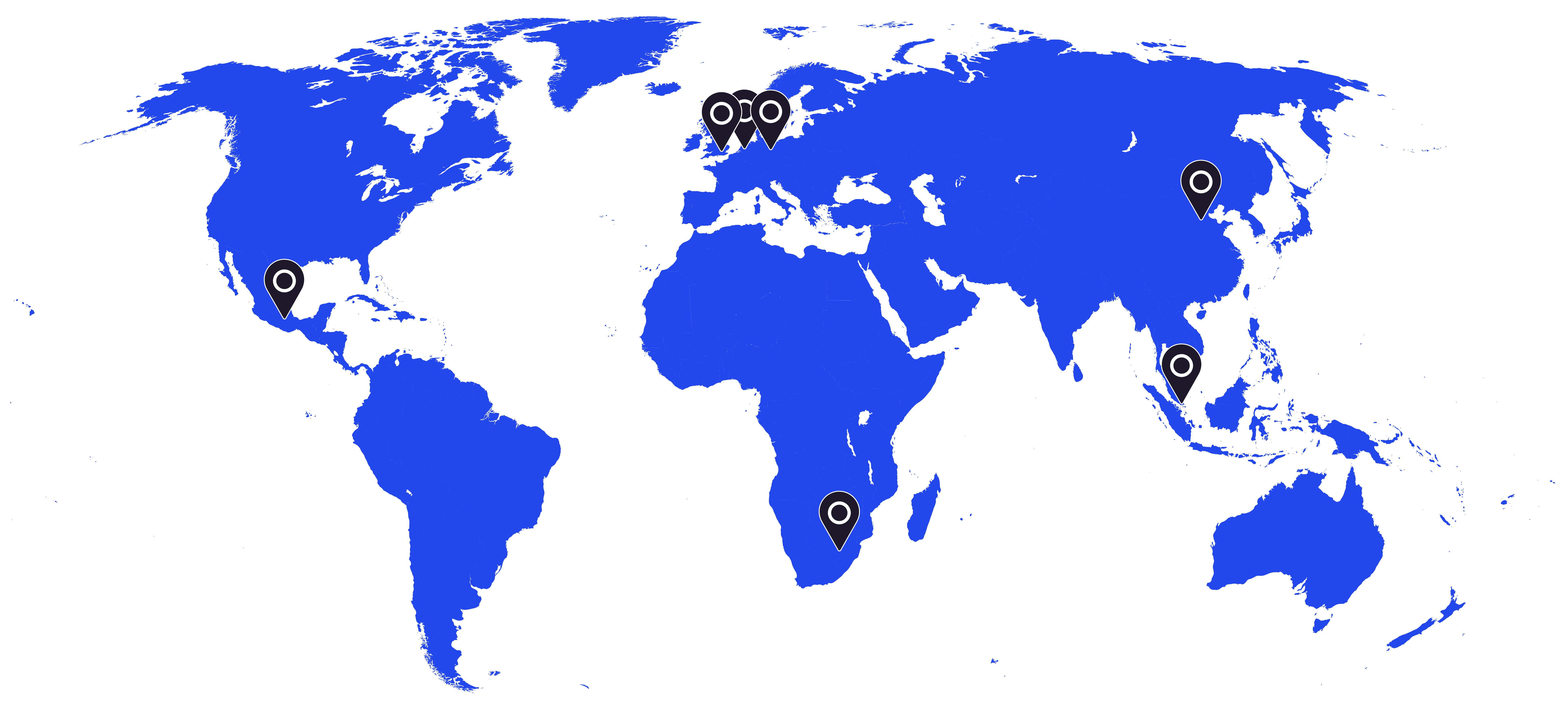 world map with office location pins