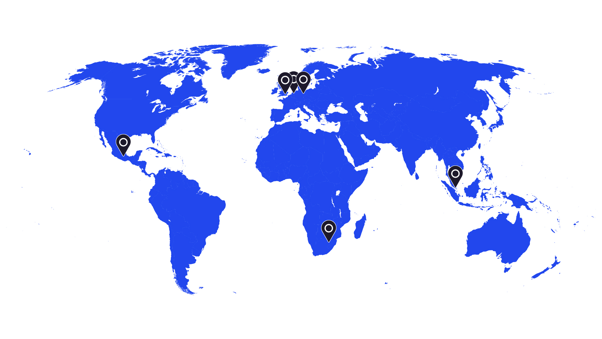 Map showing the various locations of Carbon Trust offices around the world