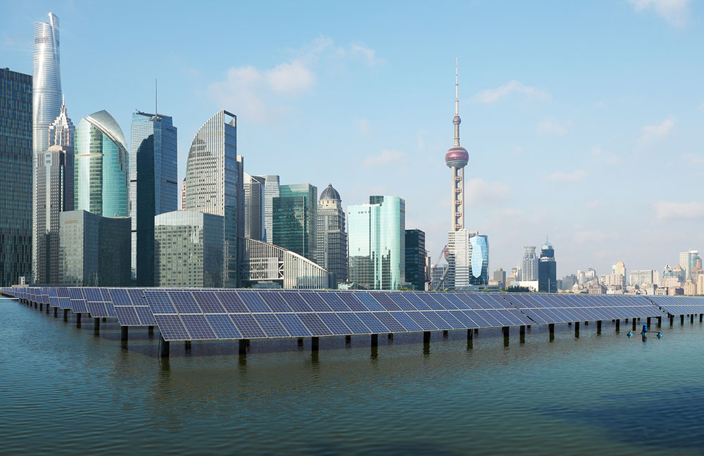 Shanghai skyline with solar energy
