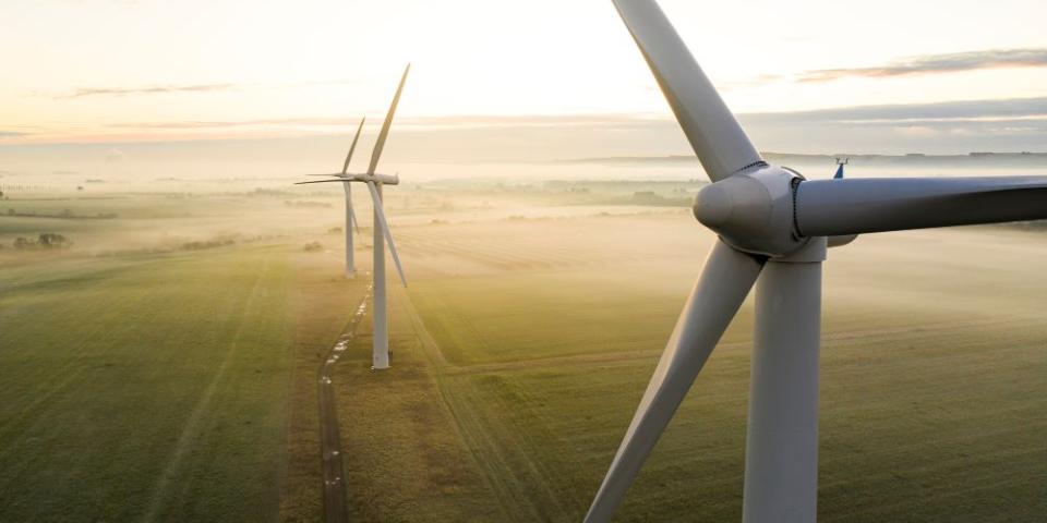 Wind turbines in green field