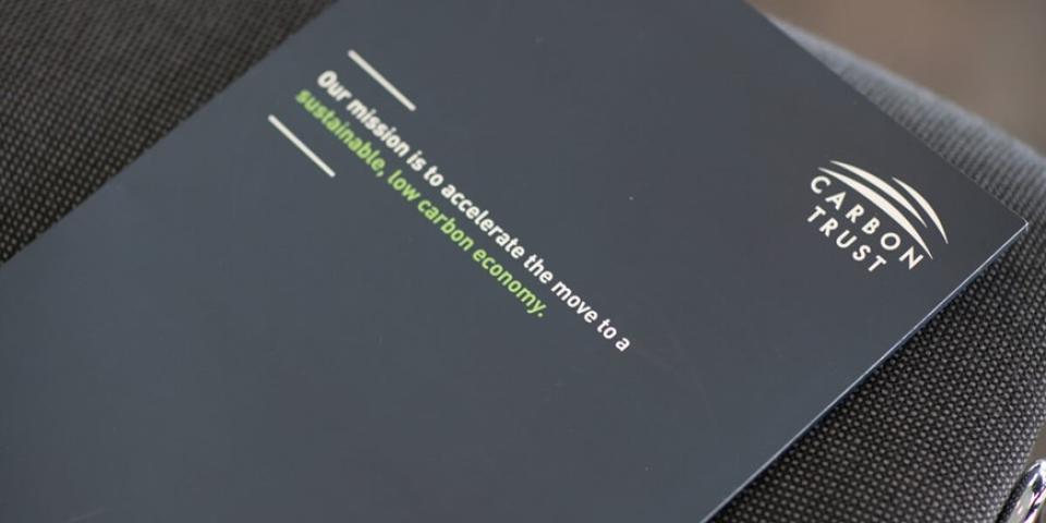 image of front cover of Carbon Trust folder with the title reading: "Our mission is to accelerate the move to a sustainable, low carbon economy"