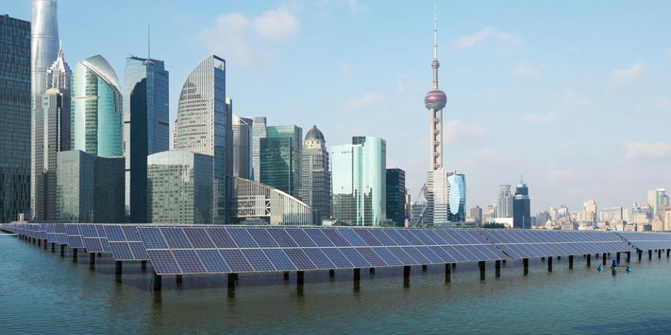 Shanghai skyline with solar energy