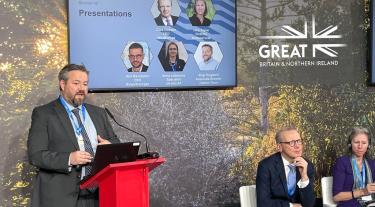 The Carbon Trust's Bogi Hojgaard presenting at the UK Pavillion