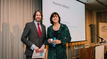 Richard Rugg pictured with the UK’s Climate Change and Industry Minister, Claire Perry, at the Carbon Trust Low Carbon Cities Conference