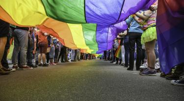 rainbow flag at Pride celebration